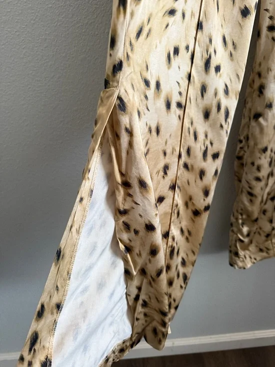 ZARA Satin Animal Print Wide Leg Pants High Waist Slit Hem Size S - Picture 4 of 11
